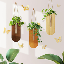 Indoor Hanging Planter 3 Pack with 3D Butterfly Wall Stickers , Wooden Wall Plan - £29.48 GBP