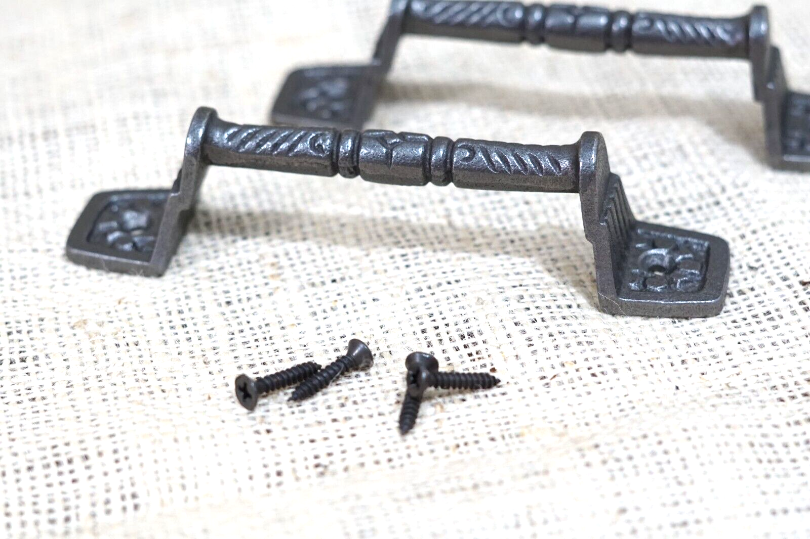 2 Cast Iron Handles Gate Pull Shed Door Handles Fancy Drawer Pulls Barn ... - $12.99