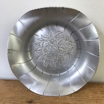 Vintage Early American Style Floral Stamped Silvertone Pewter Aluminum B... - $29.99