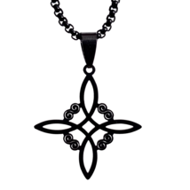 Witches Knot Pendant Necklace Black Tone Sigil Steel 24&quot; Chain Wiccan Jewellery - £6.80 GBP
