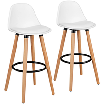 Set of 2 Mid Century Barstool 28.5&quot; Dining Pub Chair W/Leather Padded Seat White - £113.85 GBP