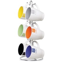 Home Basics Adorable Multicolor Mugs with Coffee Stand (6 Piece), 11 oz. - £32.42 GBP