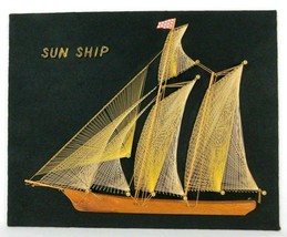 VTG String Art Sun Ship Boat MCM Schooner Sailboat Wooden 16&quot; x 20&quot; Nautical - £54.84 GBP