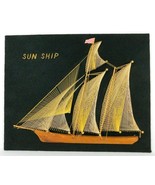 VTG String Art Sun Ship Boat MCM Schooner Sailboat Wooden 16&quot; x 20&quot; Naut... - £54.72 GBP