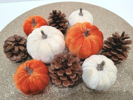 Thanksgiving Fall Velvet Pumpkin Pinecones Bowl Fillers Wreaths Tabletop... - $16.99