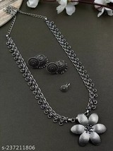 Indian Women Silver Oxidized  Combo Necklace Set Bohemian Fashion Jewelry Gift - £21.72 GBP