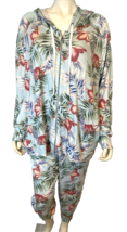 Vintage America Blue Green Pink Floral Print Hooded 3/4 Sleeve Jacket &amp; ... - $23.74