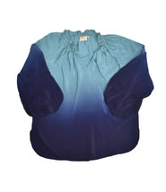 Rungolee Silk Blouse Womens 2XL Gradient Tunic Pullover Blue 3/4 Sleeve - £35.53 GBP