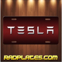 TESLA Inspired art simulated red carbon fiber aluminum license plate tag NEW - £15.54 GBP