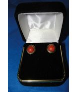 VINTAGE 333K (8K) YELLOW GOLD WOMEN&#39;S STUD EARRINGS WITH NATURAL CORAL G... - £129.07 GBP