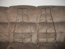 2 Antique Household Sewing Machine Cabinet Base Metal Cast Iron Legs Wheels - $89.09