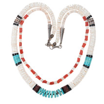 2 vintage Native American sterling, turquoise, coral heishi necklaces - $202.70