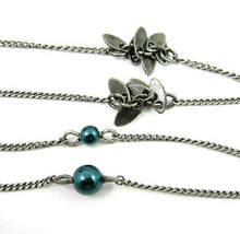 Dark Forest Green Bead Silvertone Metal Dangles Long Necklace Vintage 56&quot; Avon - £14.99 GBP