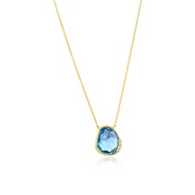 14K Yellow Gold, 3.84ct Blue Topaz, Diamond Necklace - 4 Stones - £880.72 GBP