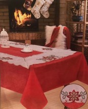 POINSETTIAS RED/BEIGE CHRISTMAS EMBROIDERED DECORATIVE TABLECLOTH FOR 8 ... - $34.29
