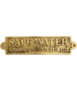 Vintage Save Water Shower With A Friend Brass Wall Plaque Sign Humor B91 - $56.12 CAD