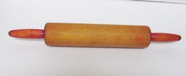 Vintage Antique Wood Primitive Fixed Handle Rolling Pin with Red Handles... - $28.95