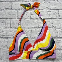 Anne Cole Multicolor Wavy Stripe Marilyn Halter Bikini Swim Top Size S New - £22.51 GBP