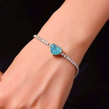 8Ct Heart Cut Simulated Blue Topaz Womens&#39; Tennis Bracelet 14K White Gold Over - £286.53 GBP