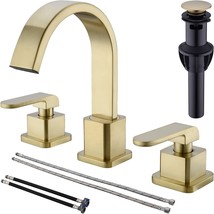 Brushed Gold 8-Inch Widespread Bathroom Faucet With Three Holes Made, Up Drain. - £103.75 GBP