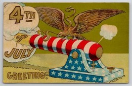 Patriotic 4th of July Eagle Firing Stars &amp; Strips Decorated Cannon Postcard I30 - £12.54 GBP