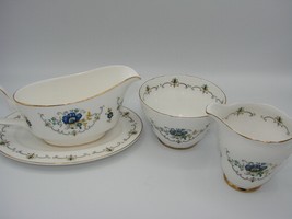 B936 Crown Staffordshire Sugar/Creamer Gravy Boat wP/late Gold Trim Blue Floral - £43.51 GBP