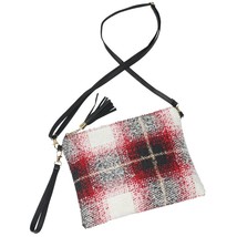 Red Black Plaid Tassel Crossbody Wristlet Clutch Purse Bag Handbag - £15.82 GBP