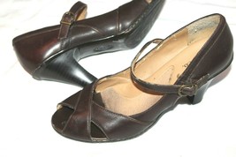 G.H. Bass Size 8 Peep toe Ankle Strap Pumps Leather Heels 3&quot; Shoes Brown - $14.85