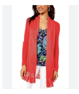 Lilly Pulitzer Tatum Open Cardigan Sweater Spicy Coral Tassel Fringe $128 S - €52,52 EUR