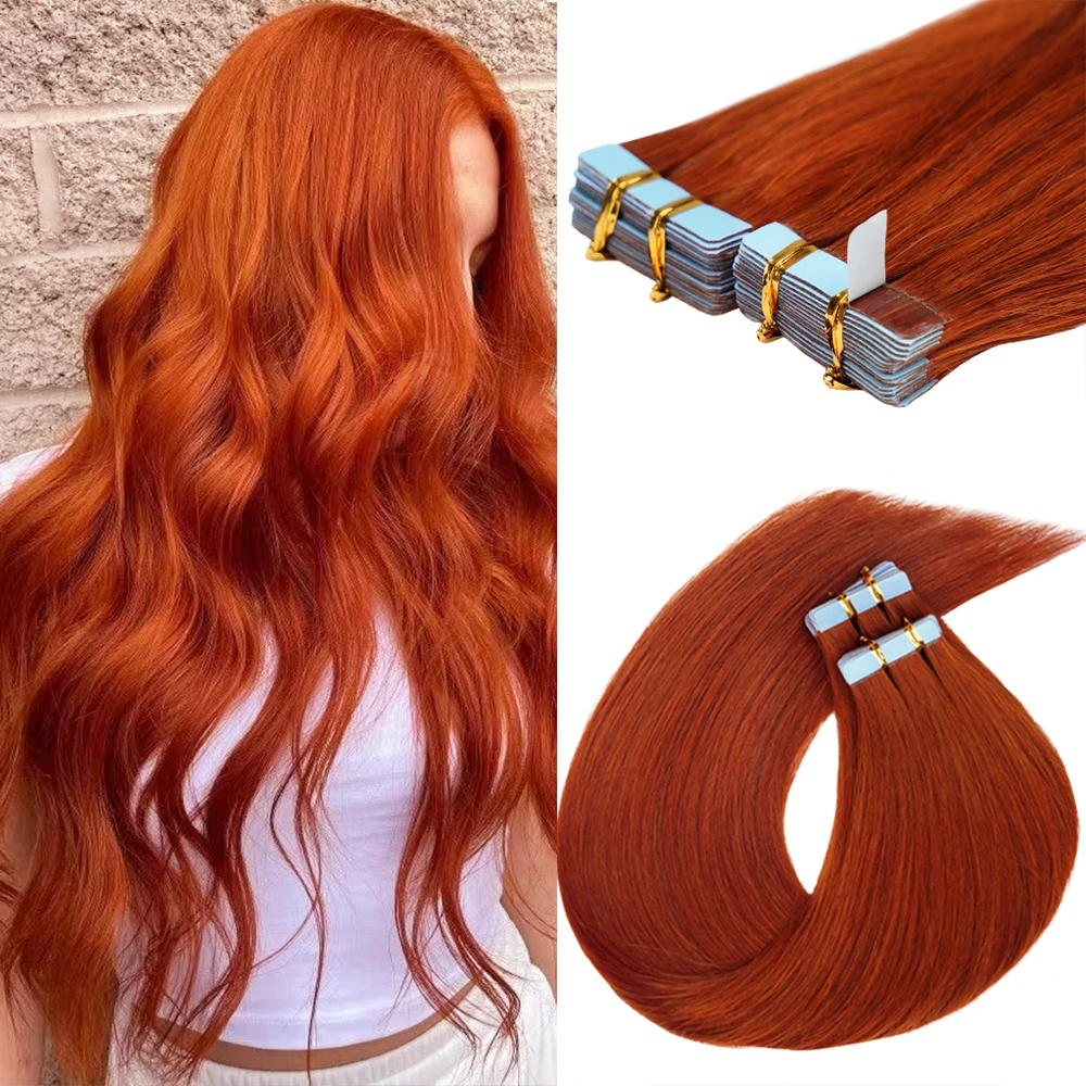 Doreen machin remy ginger tape in human hair extensions 16 to 24 inch 50g set pu thumb200