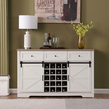 Farmhouse Wine Bar Cabinet 58&quot;-Rustic Buffet Sideboard w/Barn Door - €227,90 EUR