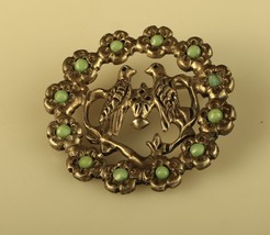 Vtg Sterling Signed 925 JFR Hecho en Mexico Love Birds Circled Turquoise Brooch - £43.76 GBP