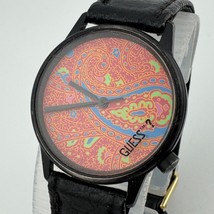 Vintage Guess Analog Quartz Watch Unisex Black Pattern Dial ~ For Parts ... - $23.74