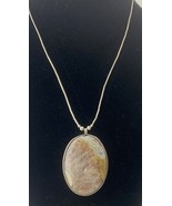 Natural Stone Pendant with Sterling Silver Bezel and Chain Choker Style 15&quot; - $12.34