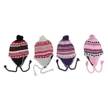 4 Pack Women&#39;s Knit Hat Beanie with Earflap and Pom Pom Ball Flannel Lined - £18.48 GBP