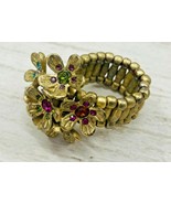 Vintage Family Birthstone Ring Expandable Band Flowers Floral Rhinestone... - £15.56 GBP