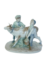 Japan Antique Figurine Porcelain Sculpture 1940s Calf Bull Cow Farmer boys steer - £74.30 GBP