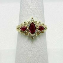 3Ct Marquise Cut Lovely Red Ruby &amp; Diamond Engagement Ring 14K Yellow Gold Over - £83.85 GBP
