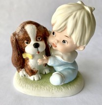Vintage Homco Figurine Toddler Baby Boy &amp; Puppy Dog #1424 Porcelain Gift - $14.95