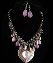 Hippie Heart Necklace - Chunky Goddess choker set - purple chandelier earrings - £75.93 GBP