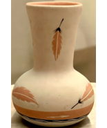 Signed Native American Pottery Vase 7” Tan Cream Feathers Arrows Southwe... - $32.00