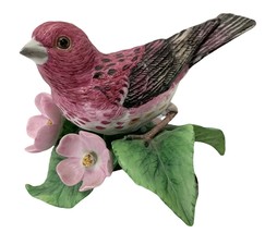 LENOX Purple Finch Bird Figurine Fine Porcelain 1991 on Branch with Flower Nice! - $31.49