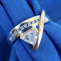 Earth mined Triangle Diamond Engagement Ring Vintage Geometric Solitaire 14K - $4,745.25