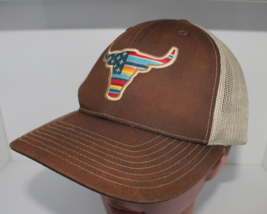ARIAT Men&#39;s Brown Trucker Snapback R112 Bull USA Flag Patch Cap - $24.87