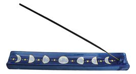 Ceramic Celestial Astrology Midnight Blue Moon Phase Incense Burner Figu... - $15.49