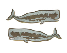 Set of Two 21 Inch Long Distressed Wooden Sperm Whale Wall Plaques Ocean... - $37.27