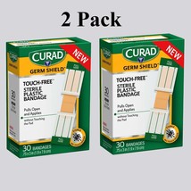 Curad Germ Shield Touch-Free Adhesive Bandage Plastic Bandage 2 Pack -60... - £15.79 GBP