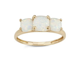Square Cushion Lab Created Opal 3 Stone 10K Yellow Gold Ring Size 6 7 8 - £751.38 GBP