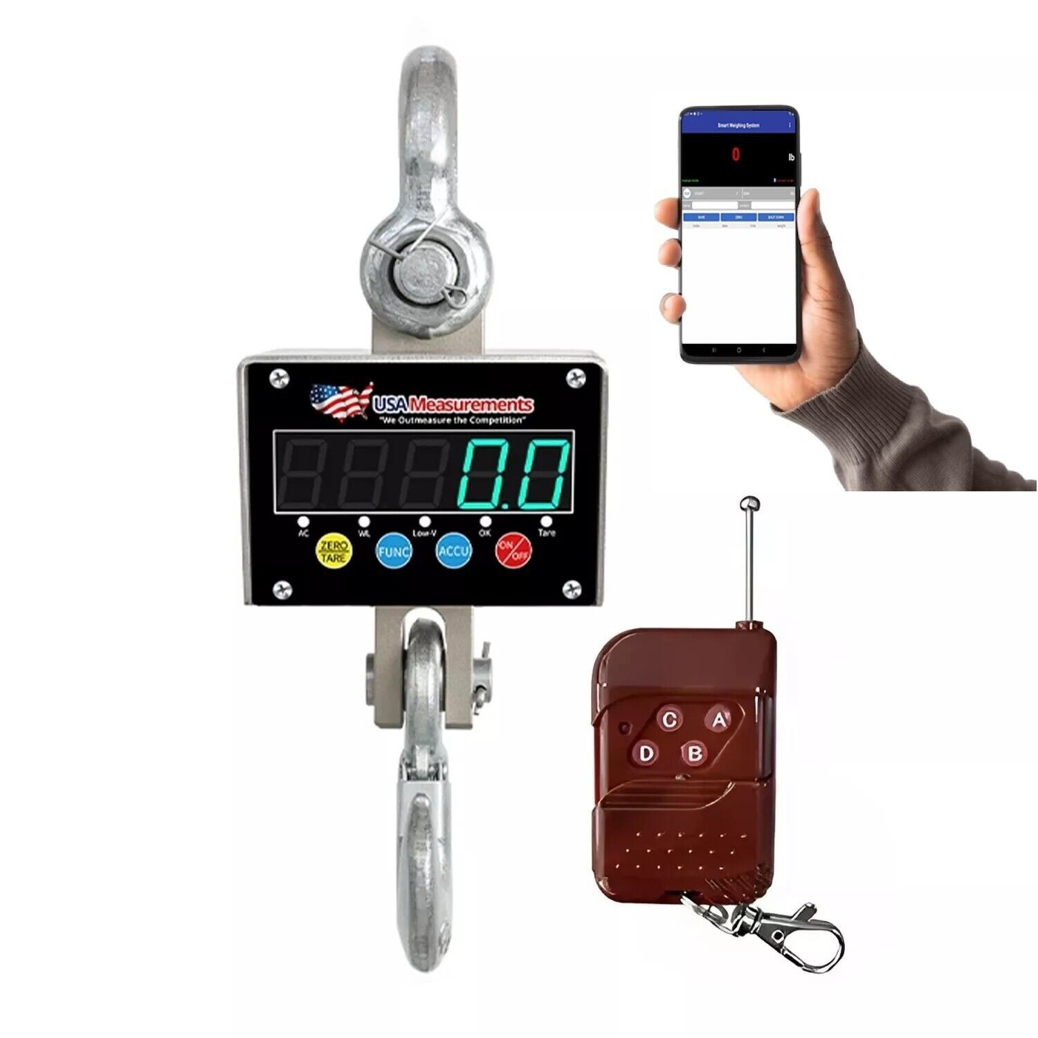 Outdoor Safe Stainless Steel 2,000 lb Crane Scale LED with Andriod App - $279.00