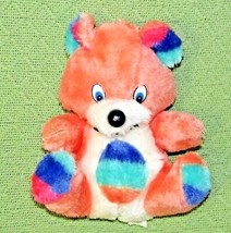 1984 Rainbow Teddy Bear 8&quot; Vintage Plush Peach Pink Green Blue White Korea Toy - £17.12 GBP